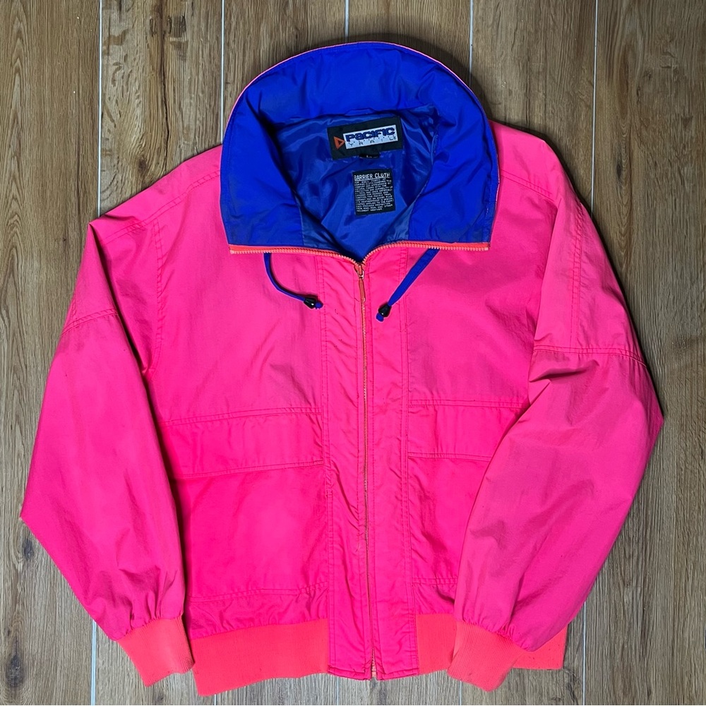 Vintage 80s 90s HOT PINK and Blue Pacific Trail Windbreaker Coat LARGE